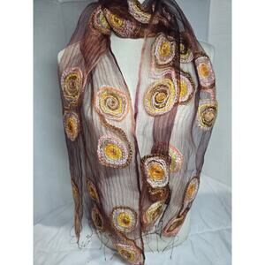 Vtg Natural Silk Ladies Scarf-Fleurs Boho Indie Pashima Shawl Spiraled Chiffon